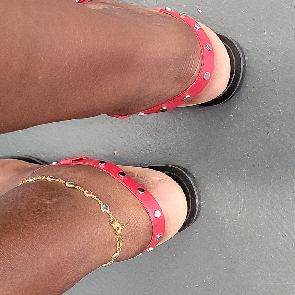 Dolce Vita Red Stud Sandals - Picture 4 of 8
